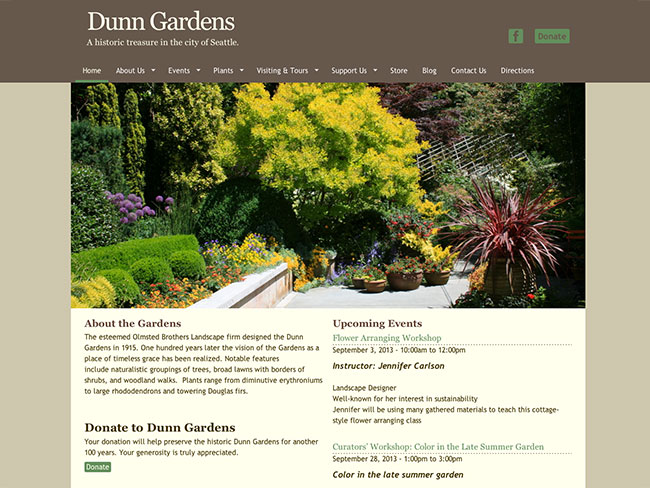 Screenshot of Dunn Gardens home page