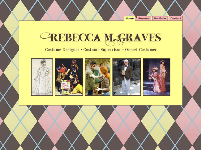 Screenshot of Rebecca Graves Costumes home page